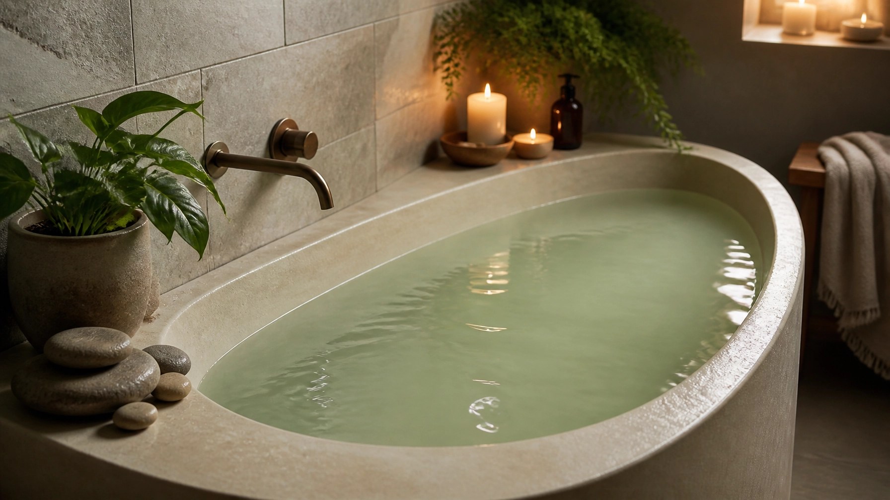 A serene green clay detox bath
