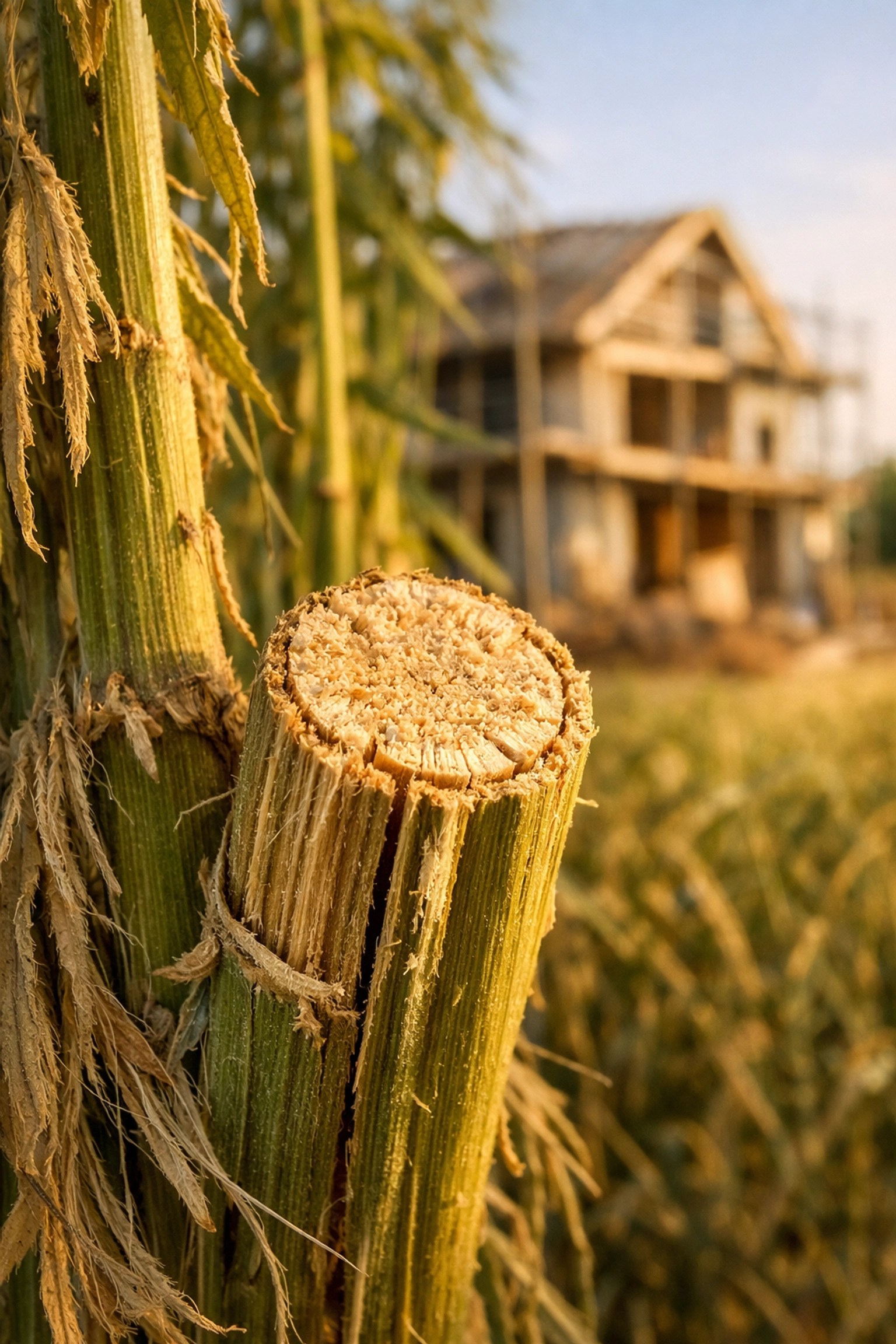 Hemp plant stalks showing raw building material for sustainable construction projects