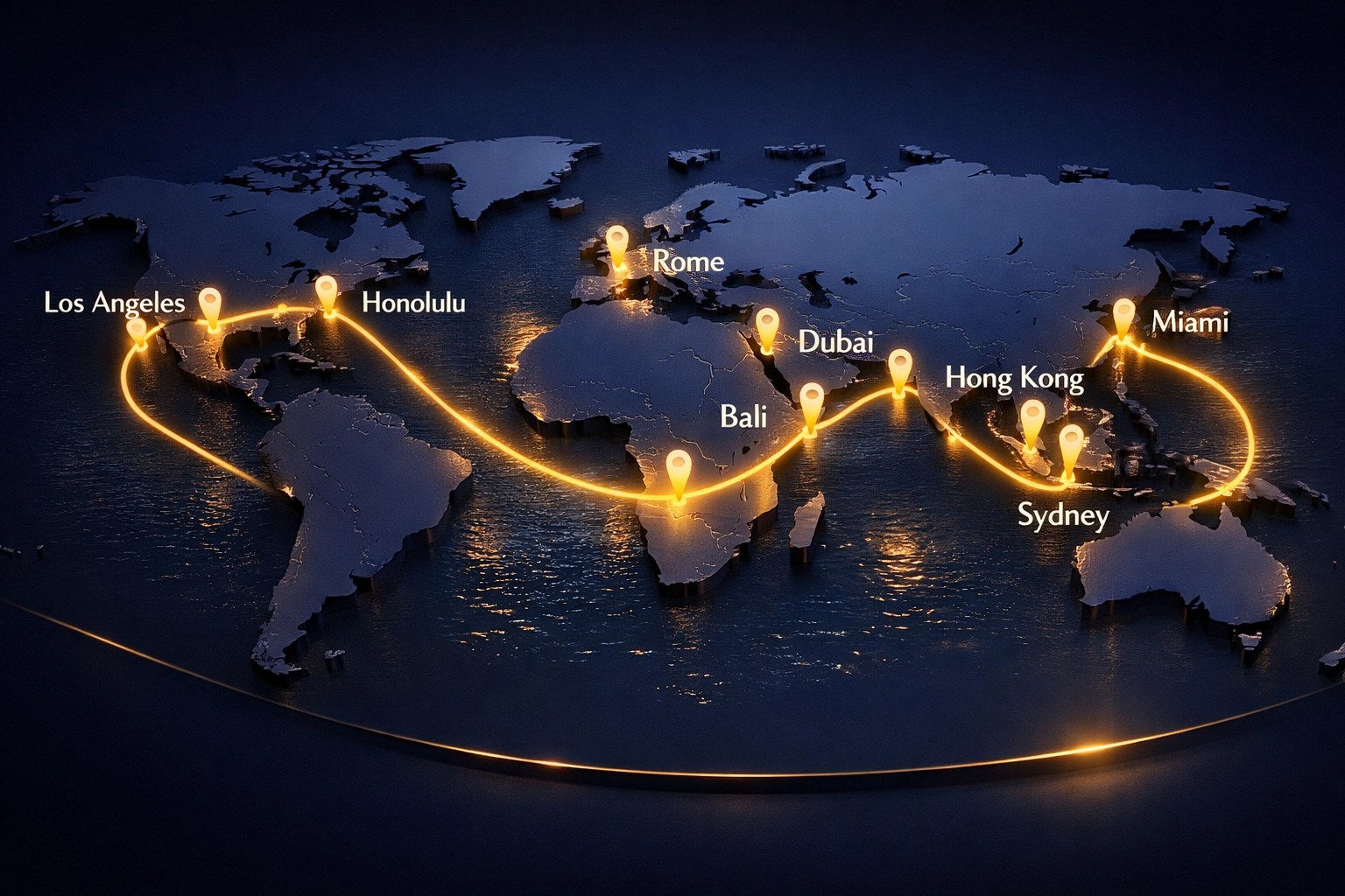 World cruise route map showing global itinerary across continents