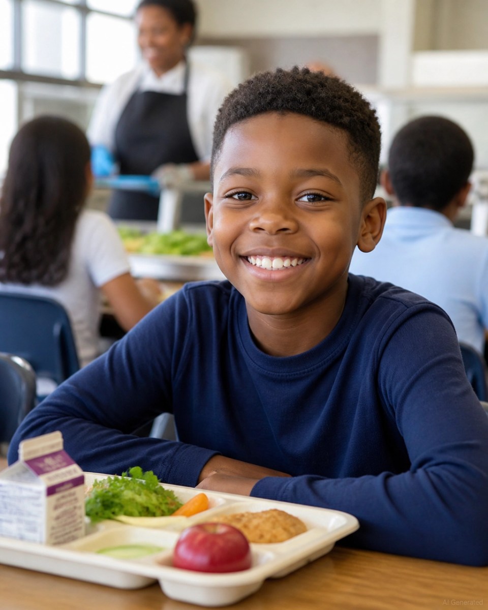 Black school-age child enjoying a nutritious lunch in a welcoming school cafeteria