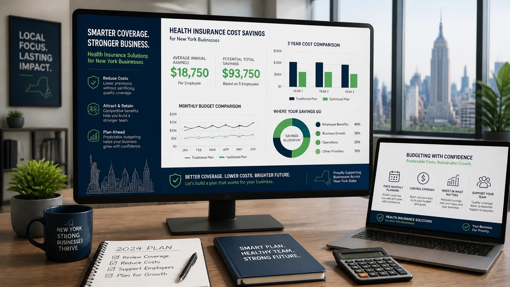 Financial charts showing health insurance savings and budgeting