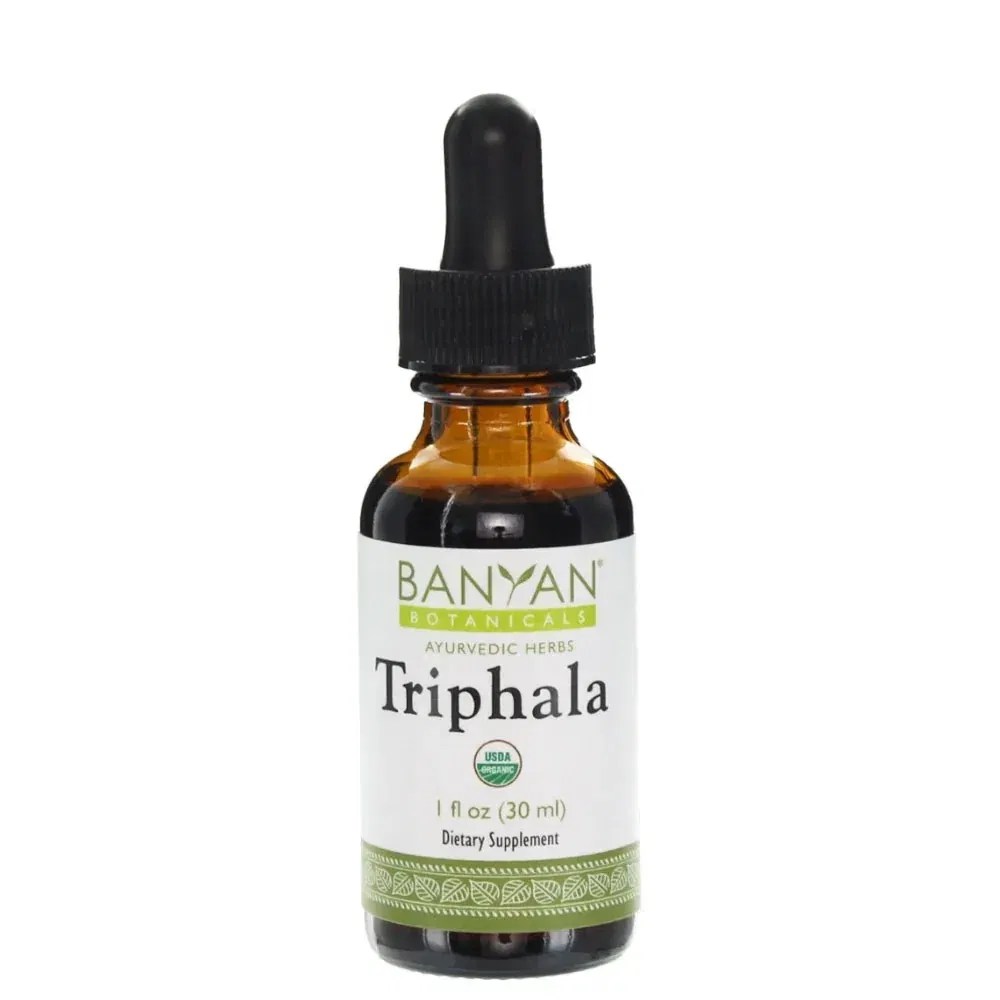 Extracto líquido de Triphala en frasco ámbar