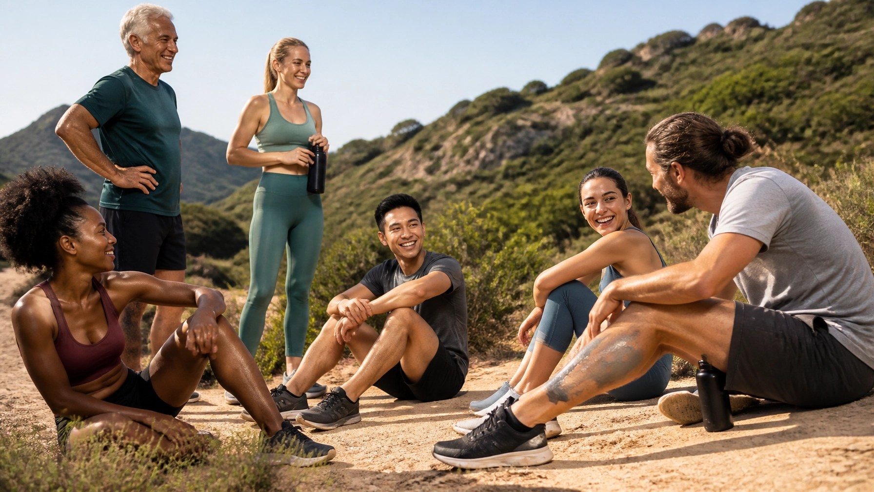 Athletes relaxing after workout with clay