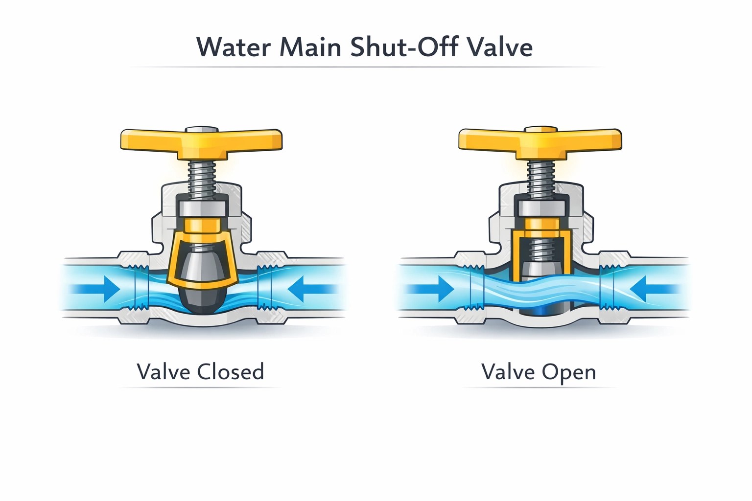 Diagram showing main water shut-off valve location for DFW plumbing emergencies