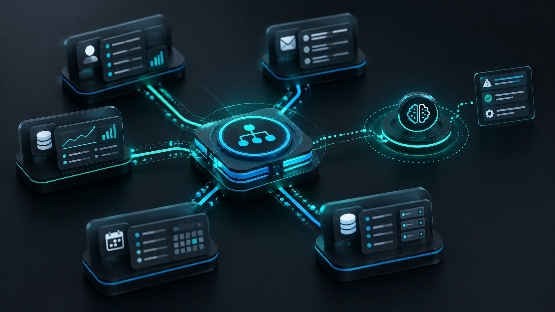 Governed orchestration layer connecting CRM, email, finance, scheduling and internal business systems