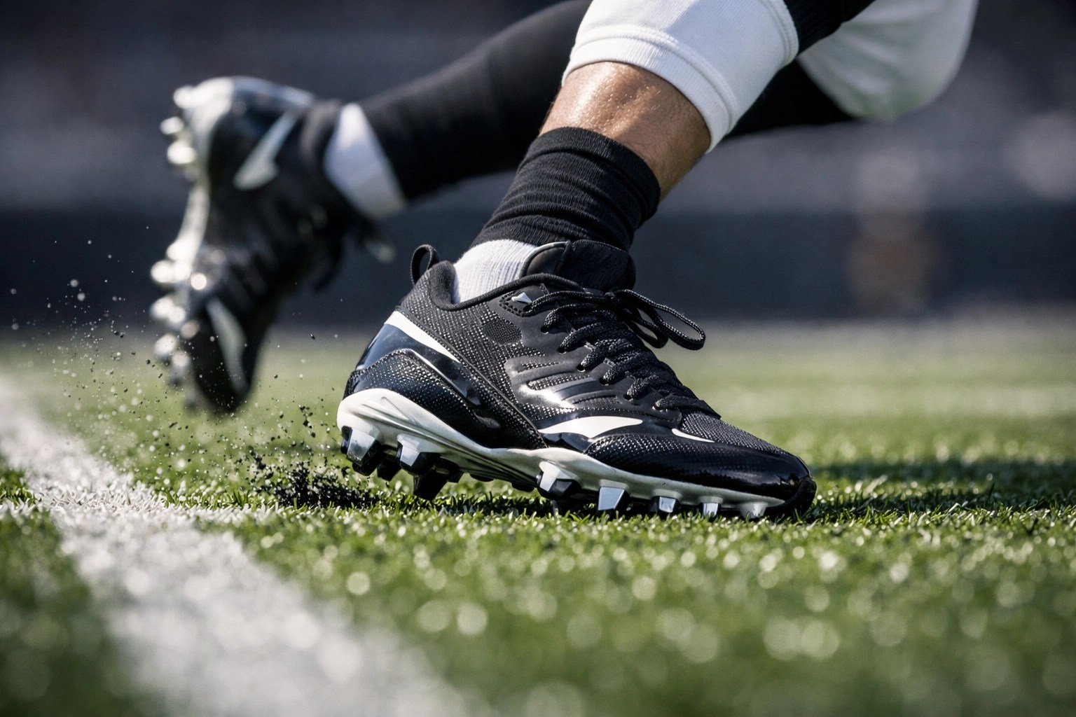 Close-up of quarterback footwork drills for elite college recruiting for athletes in Atlanta.