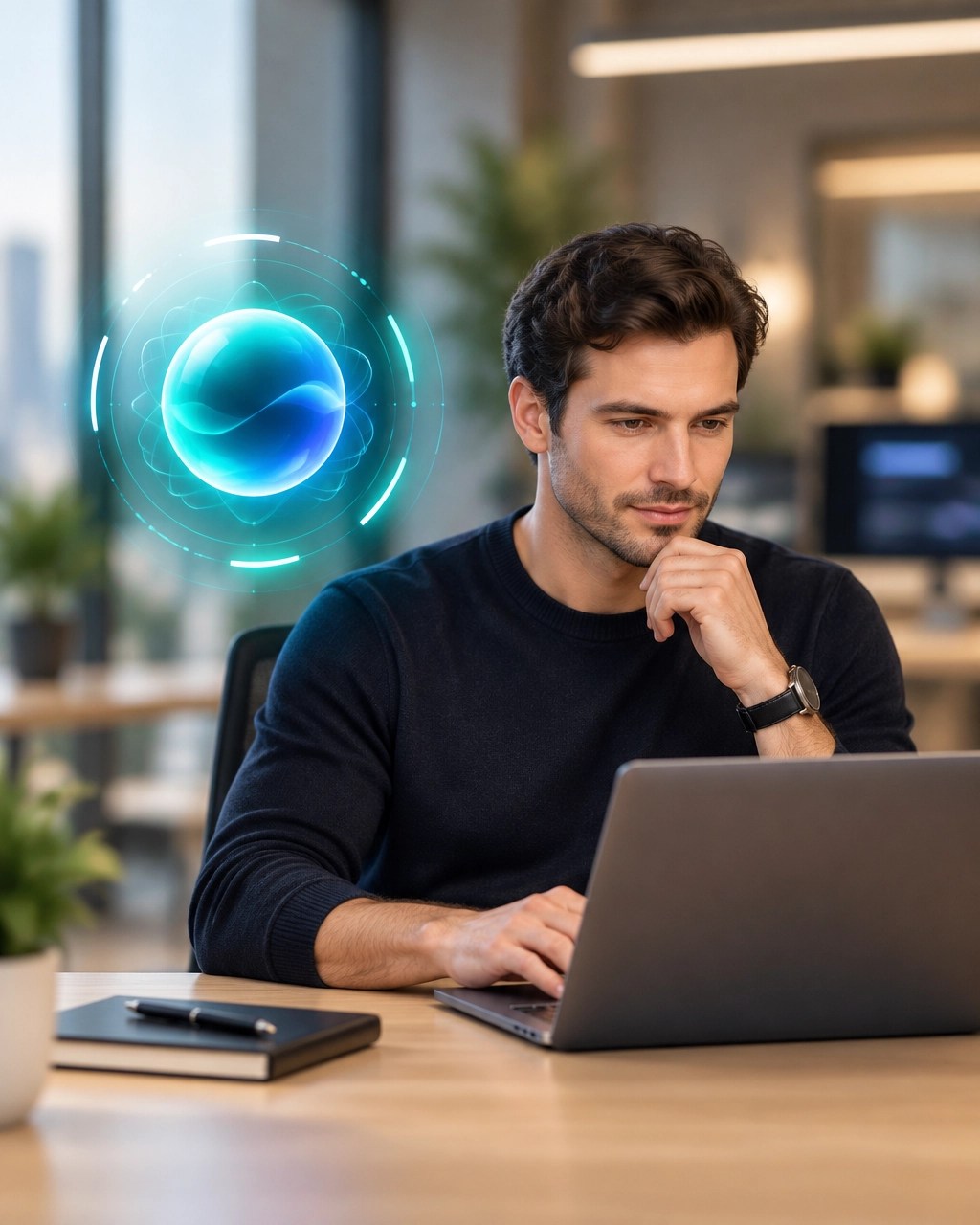 Nova, the MyGentic AI assistant, represented as a calm and precise operational AI presence alongside a focused business operator