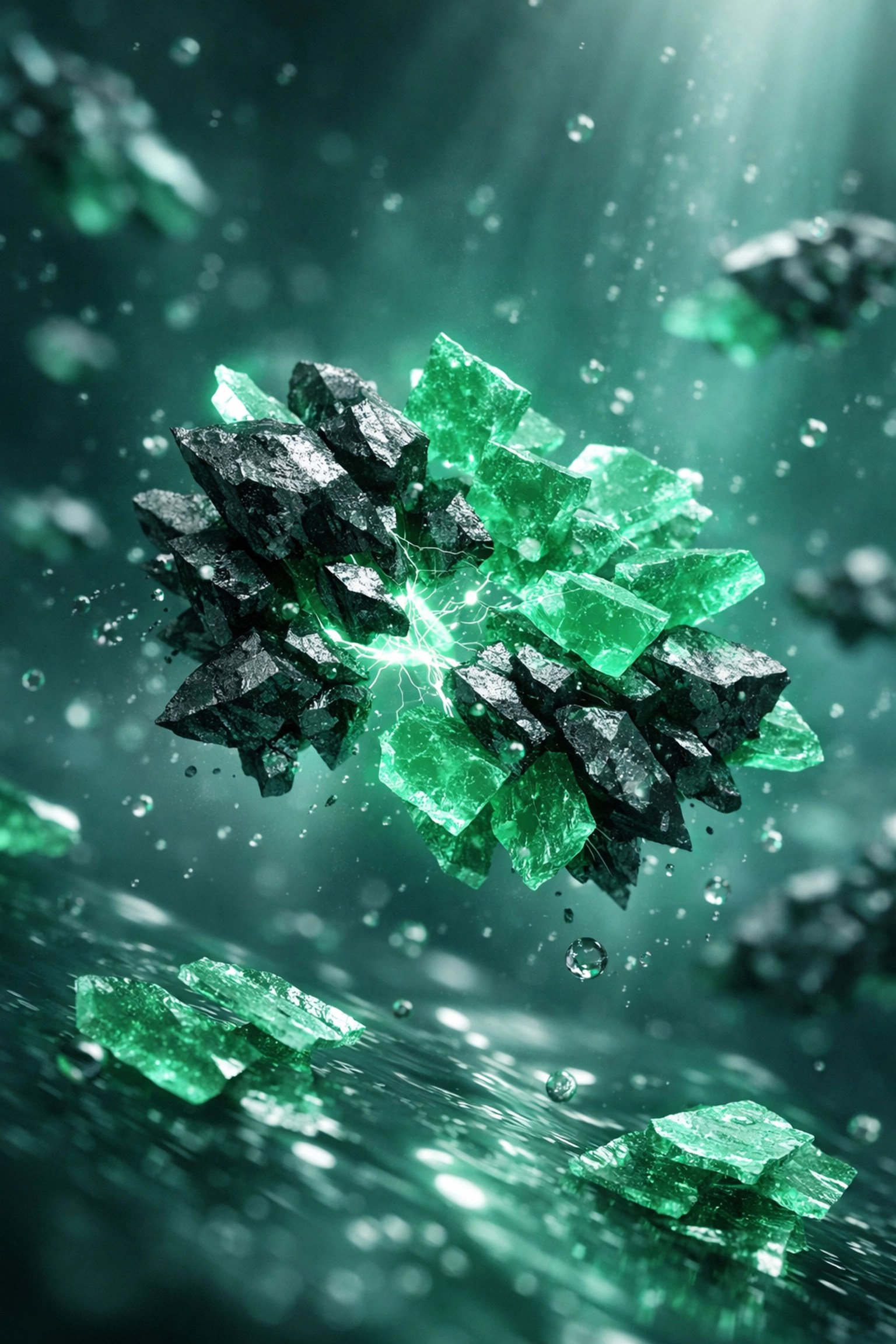 Microscopic visualization of green clay particles binding to toxins through the cation exchange process.