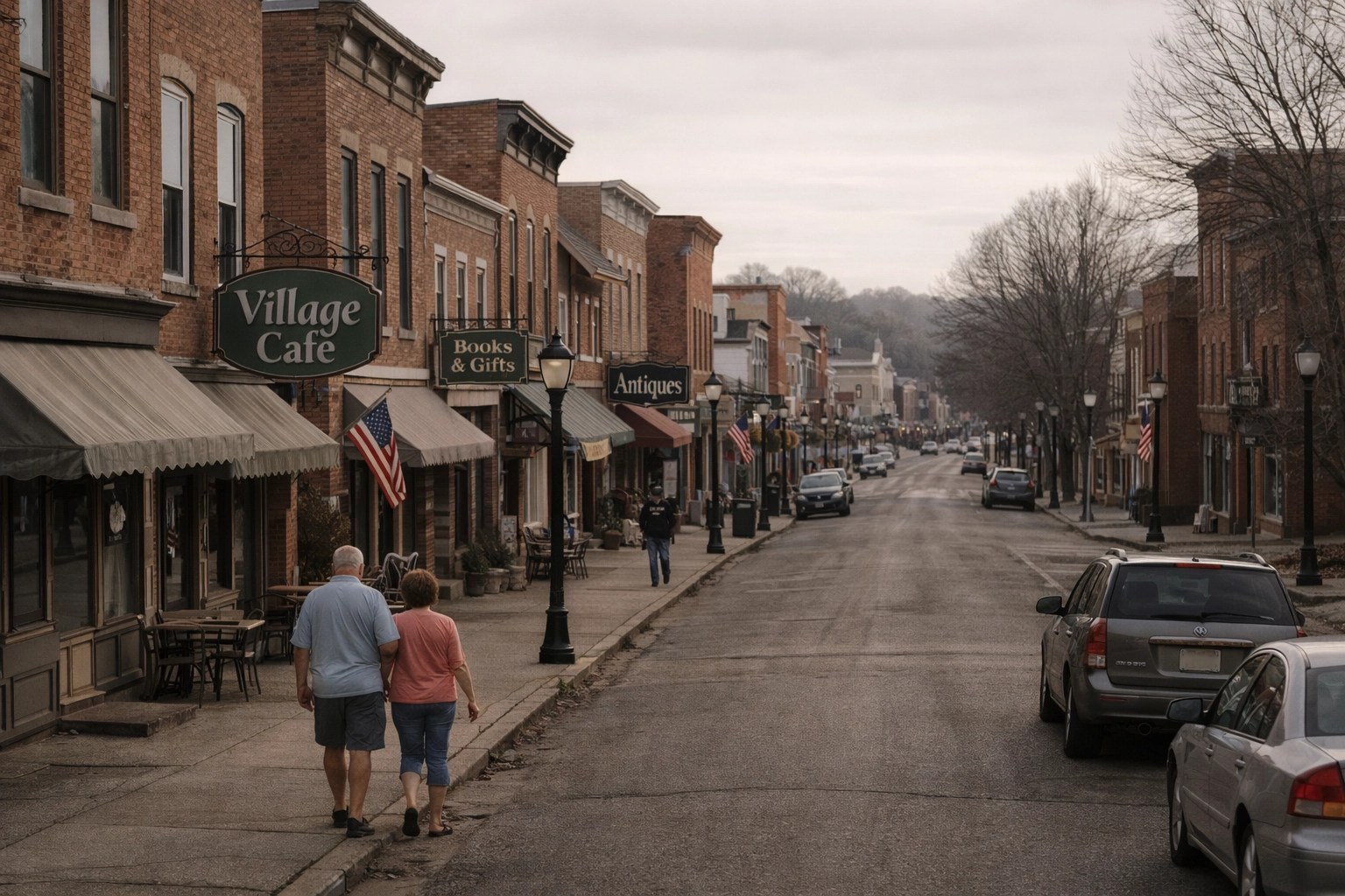 Charming small-town main street in the Miami Valley (Dayton-area), Ohio