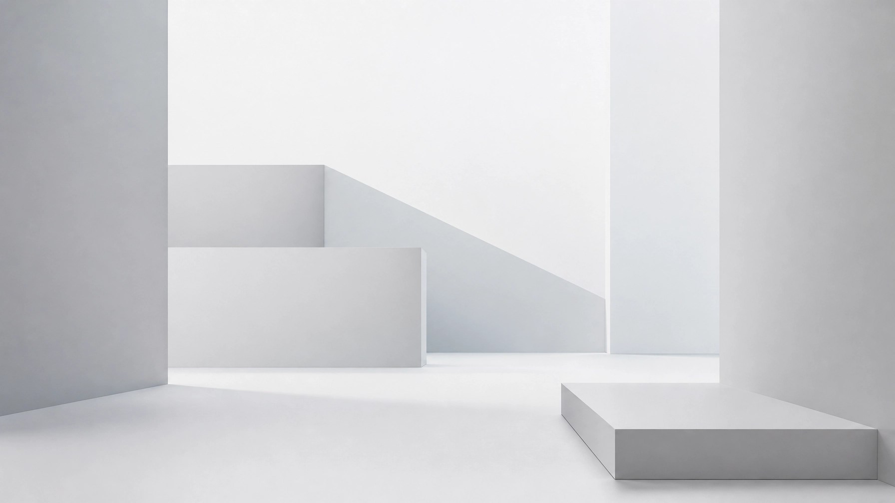 Geometric volumes in silver and white representing fixed administrative structures