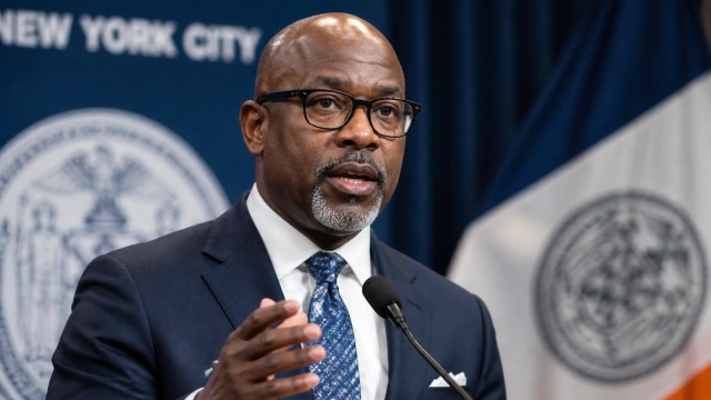 City official giving a press briefing at a New York City municipal press conference