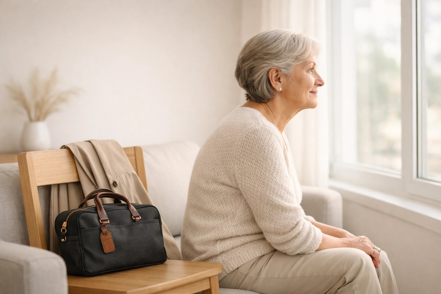 Senior patient waiting at home for a medical ride, illustrating the need for NEMT reliability.