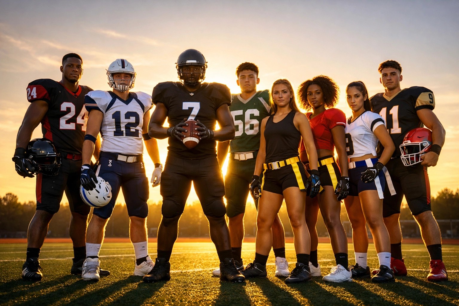 A group of elite high school athletes in the WE BUILD MONSTERS football recruiting program.