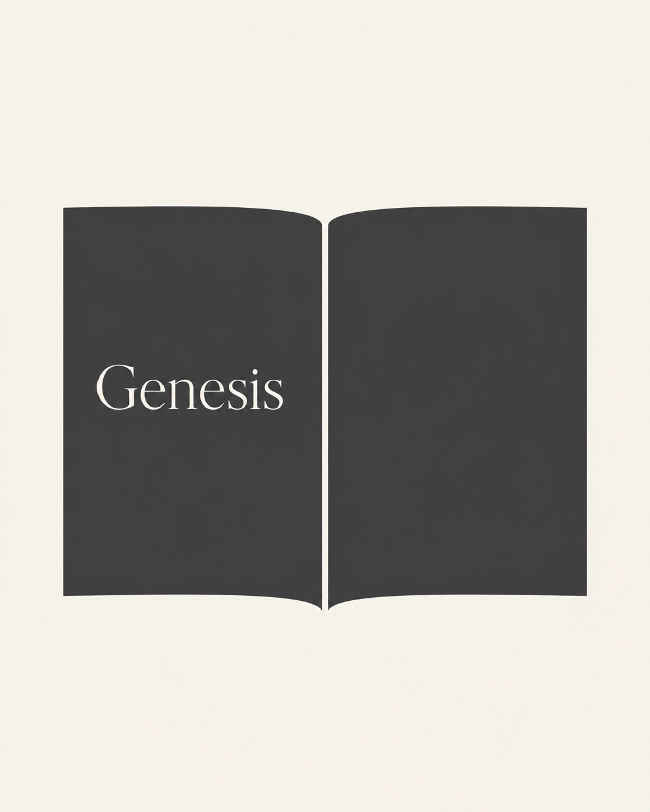 A minimalist editorial graphic of an open book icon with 'Genesis' written on the left page.