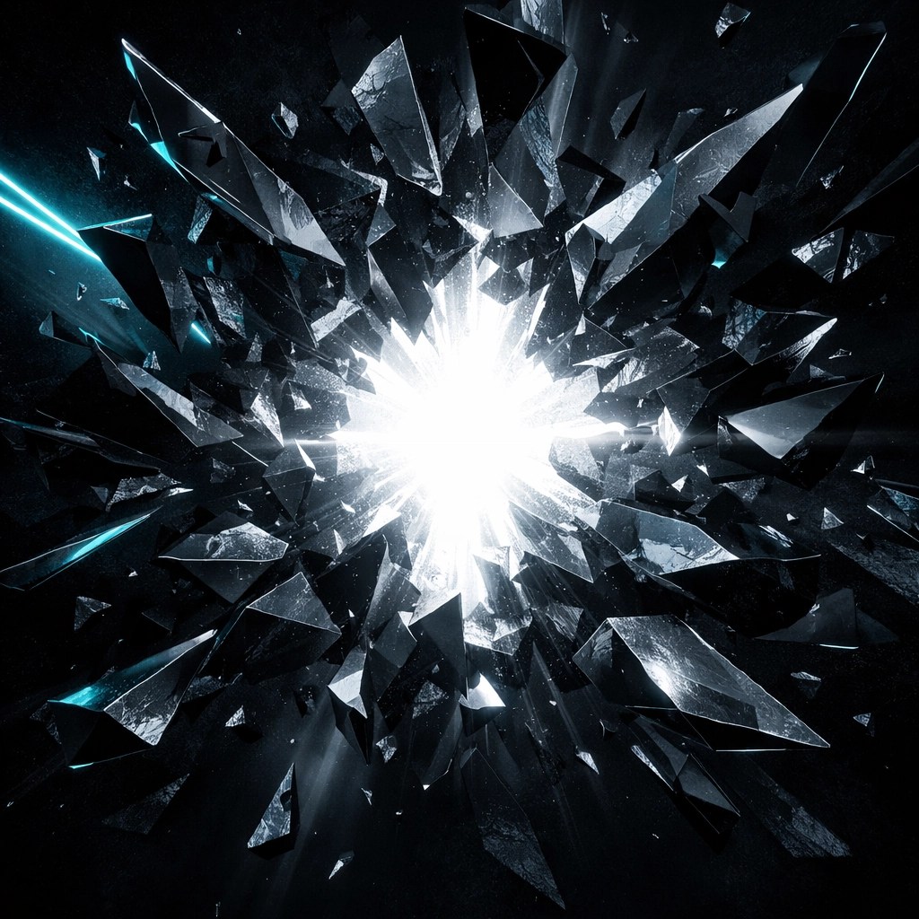 A fracturing crystal revealing bright light, illustrating an agency's breakthrough in scaling and operational efficiency.