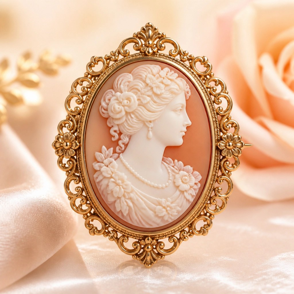 Antique Victorian lady head relief brooch
