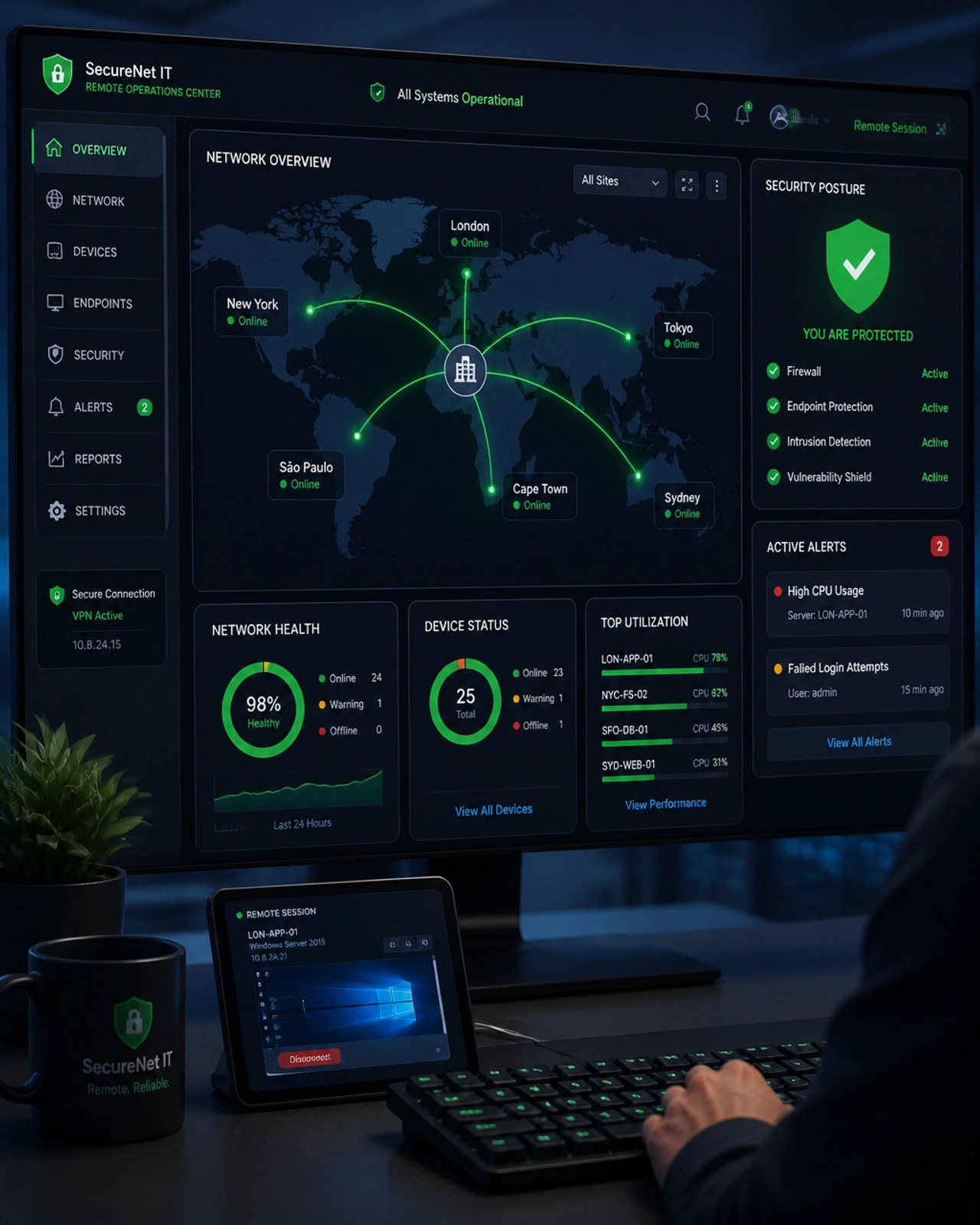 Remote IT dashboard illustration