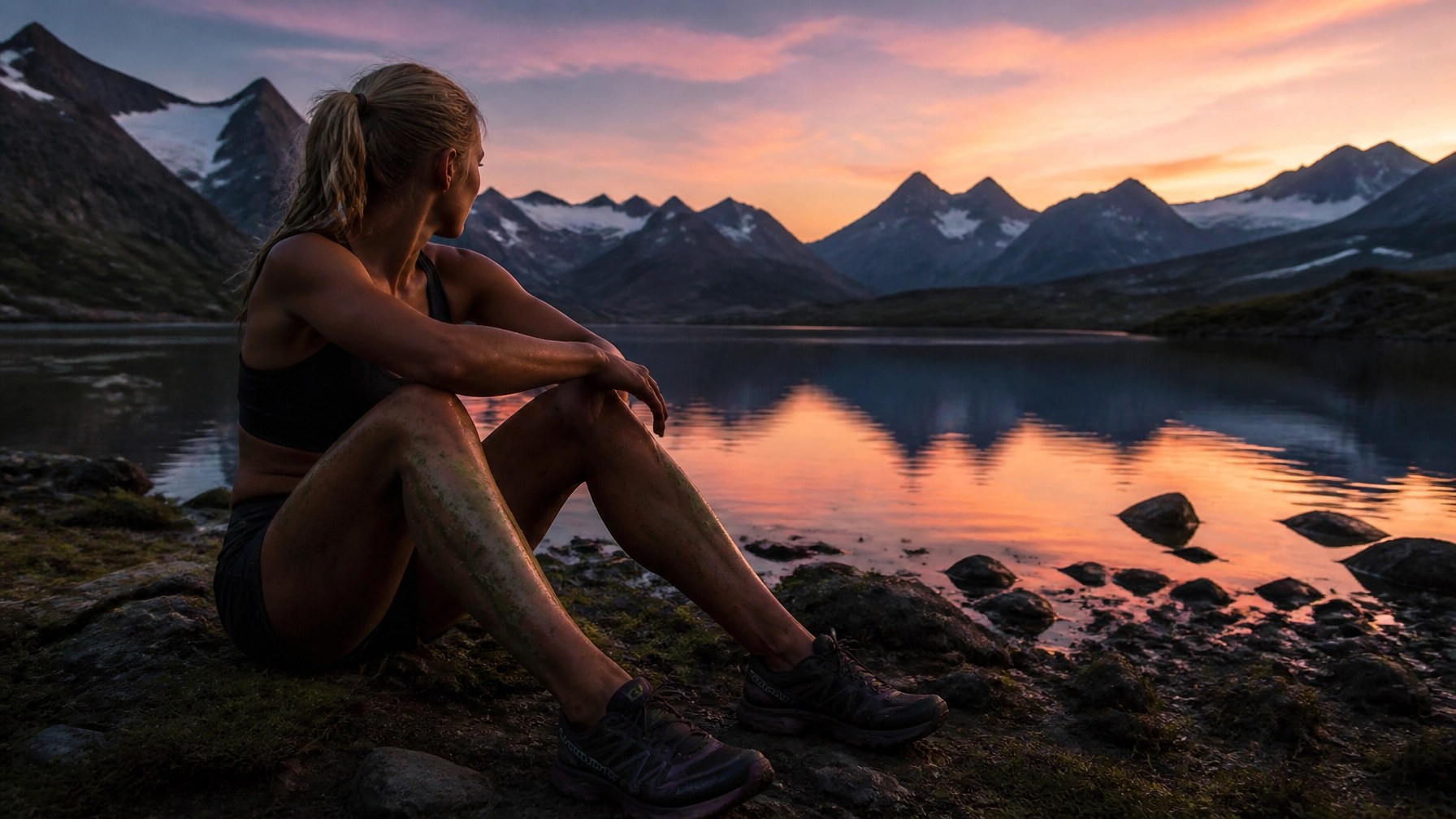 Athlete in nature with clay on shins