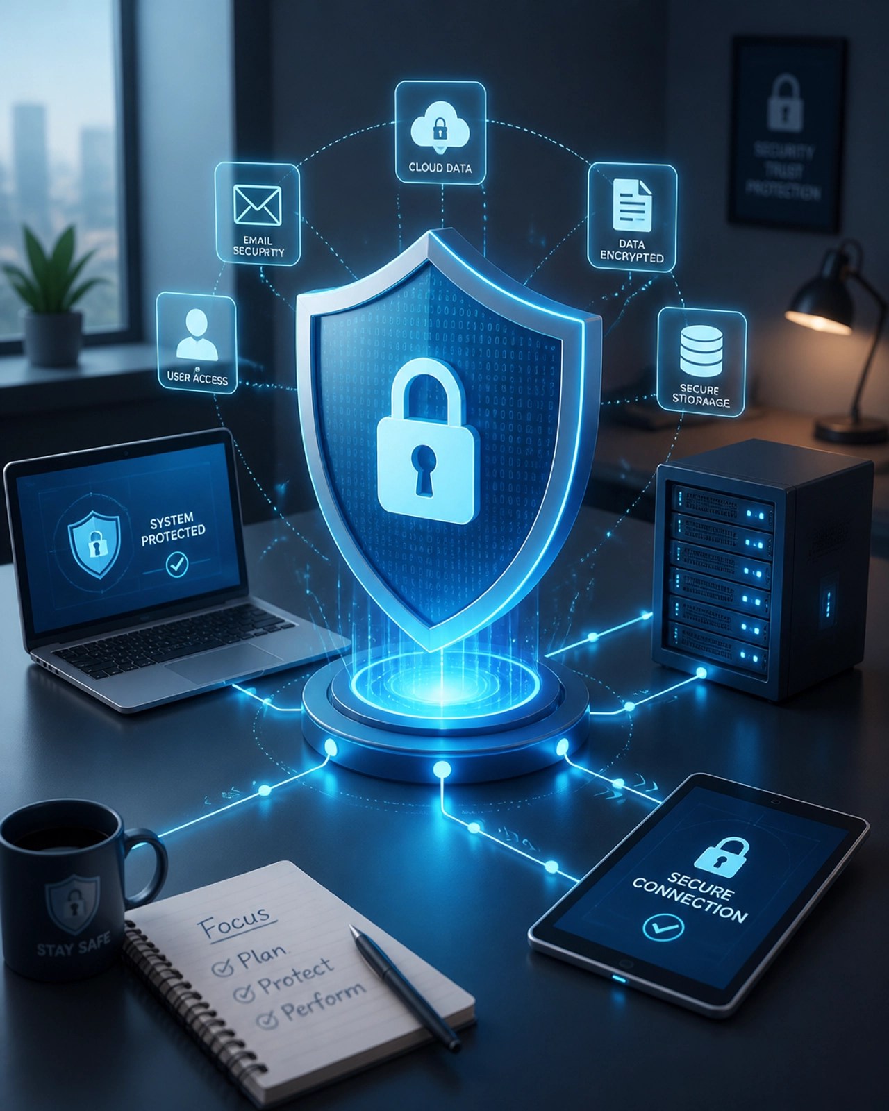 Cybersecurity and system protection 3D illustration