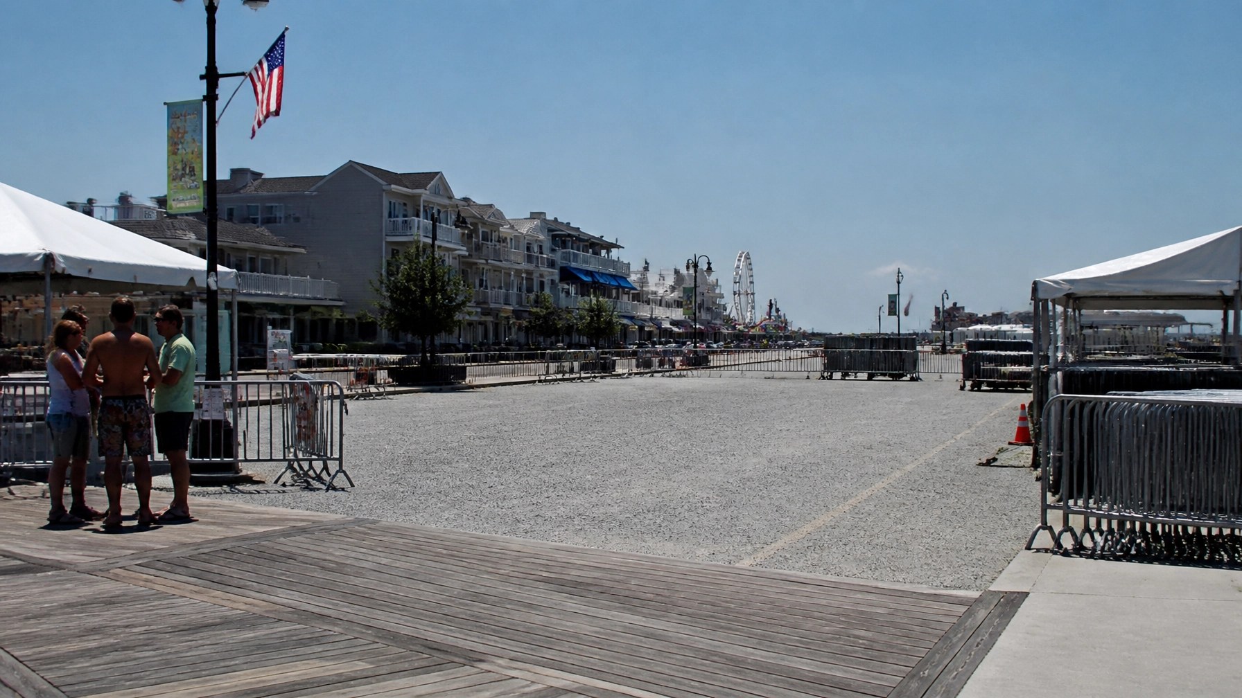 A Delaware beach town event area sitting mostly empty under harsh heat during the July 2026 heat wave