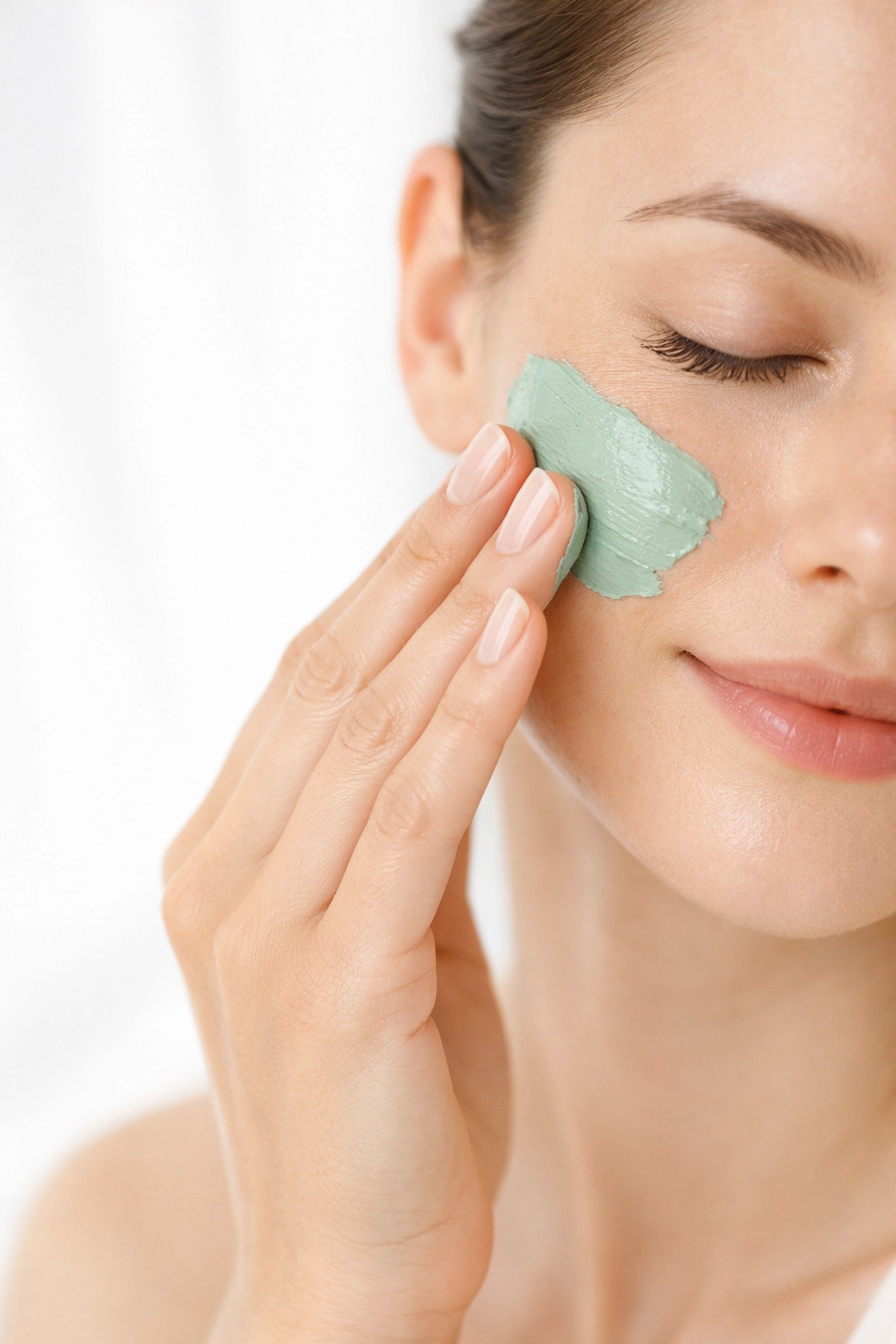 Gentle application of healing clay mask on sensitive skin