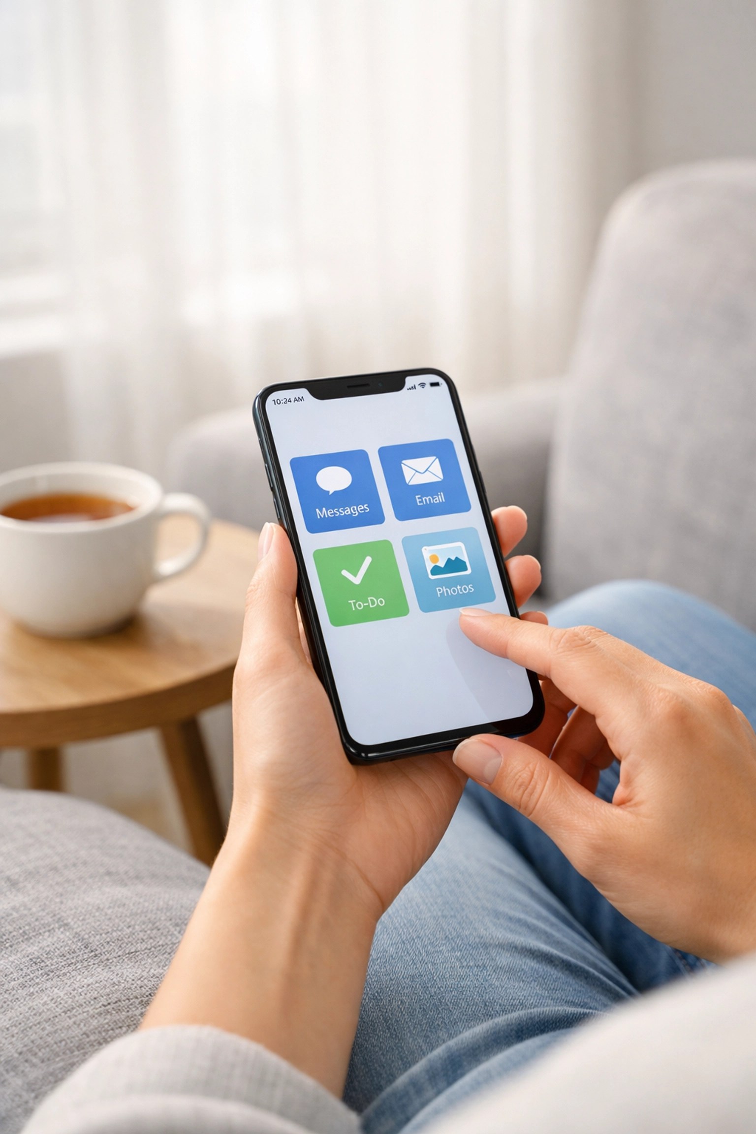 Person using a mobile app to book a stress-free medical ride from home.