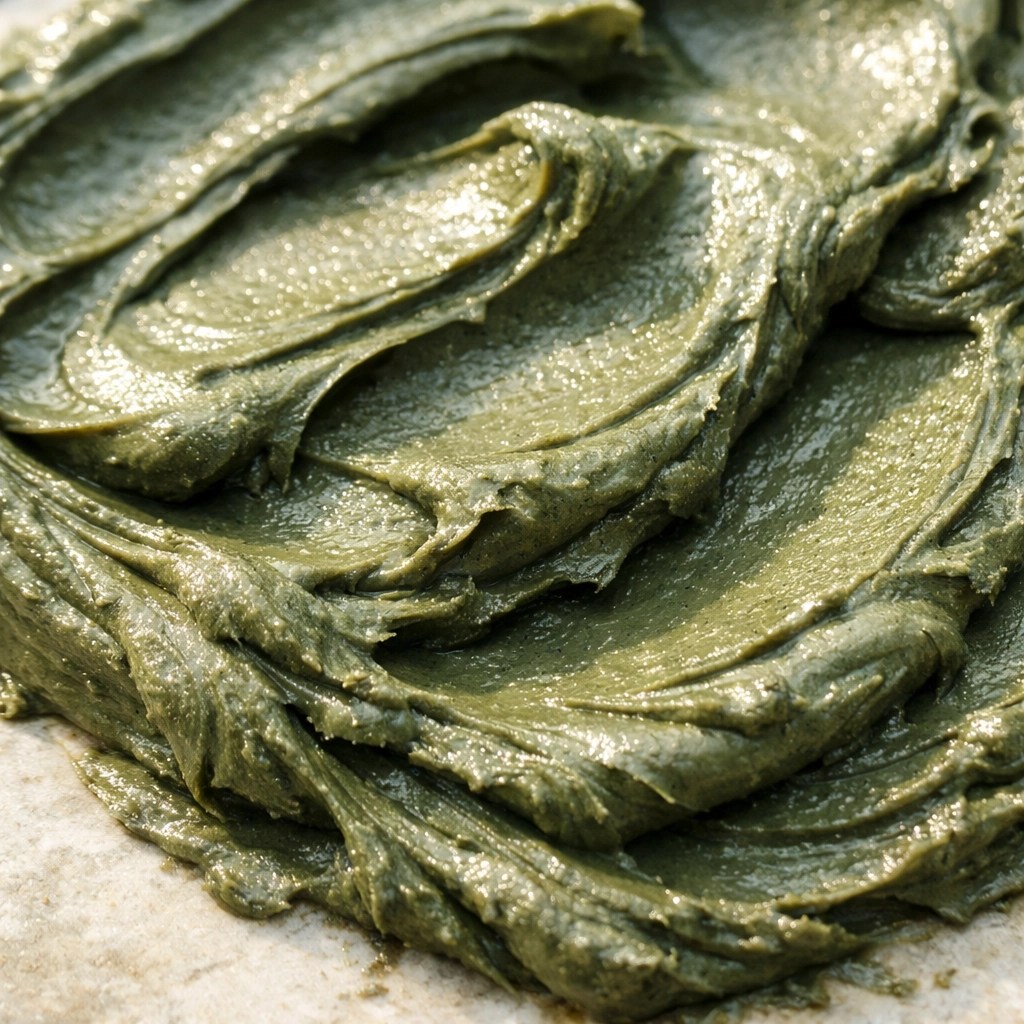 Swirling green clay paste illustrating the biological magnet effect for natural skin detox