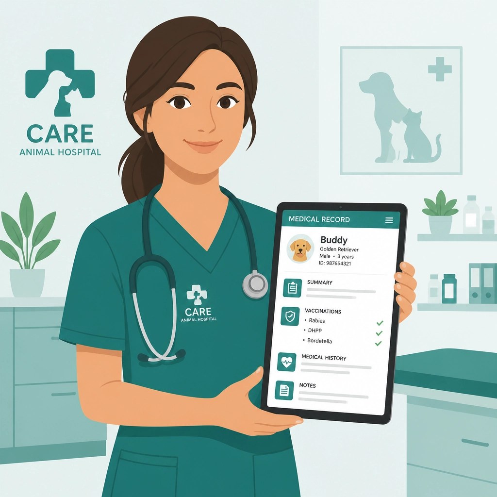 Veterinarian using a tablet for mobile records
