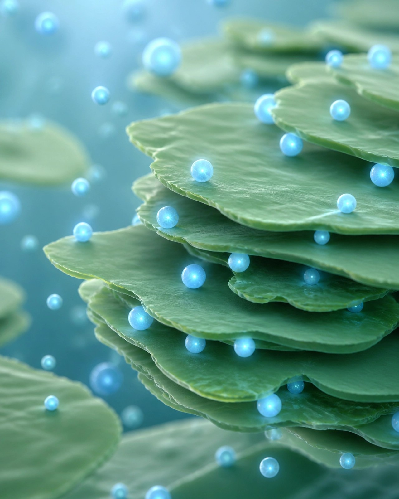Abstract illustration of clay platelets attracting toxins