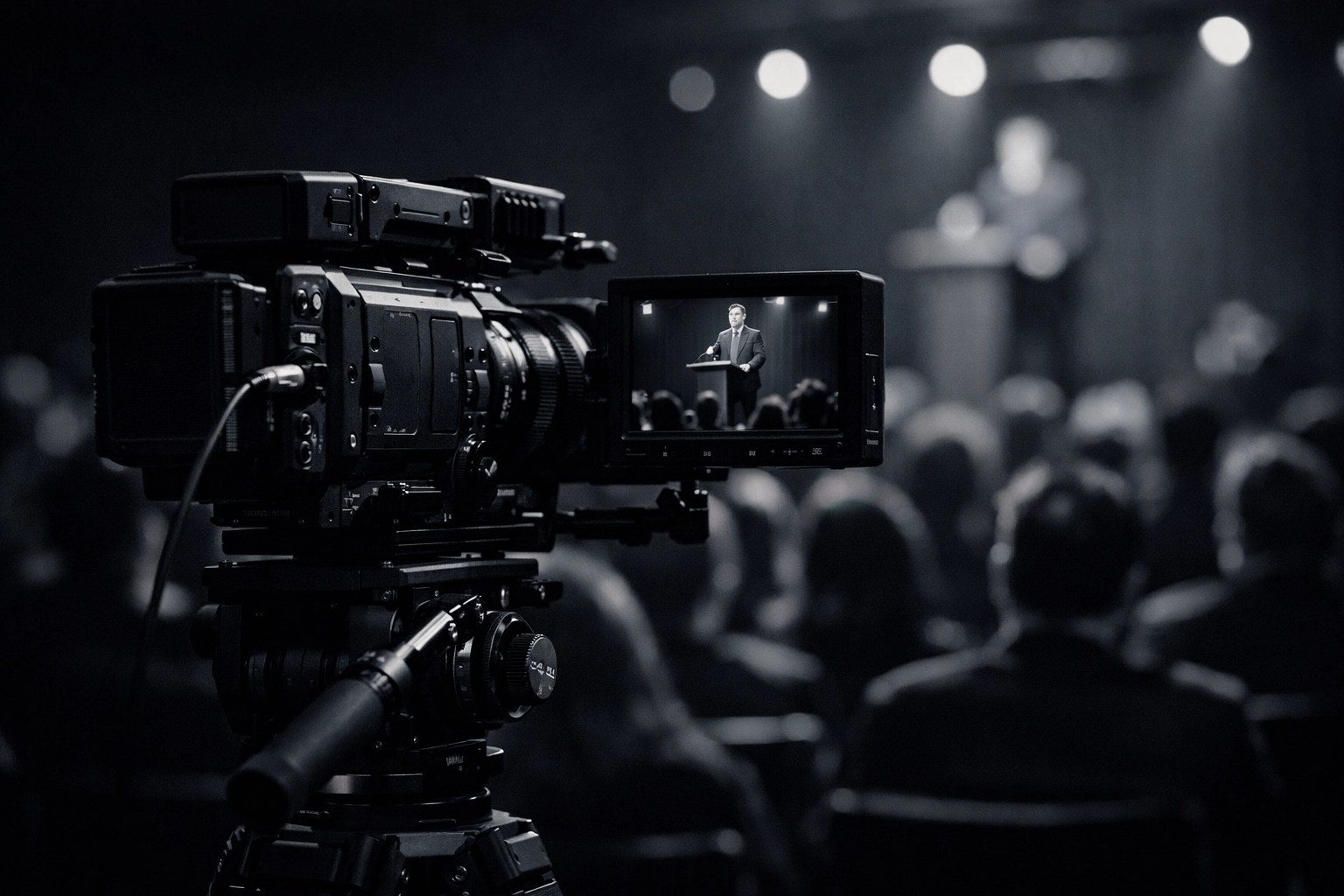 Professional cinema camera setup providing live streaming services for a community event.