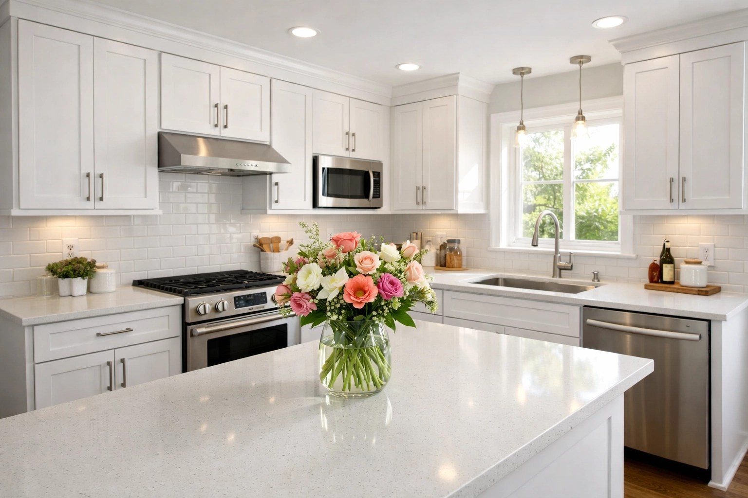 Freshly painted white kitchen cabinets in Stuart FL home