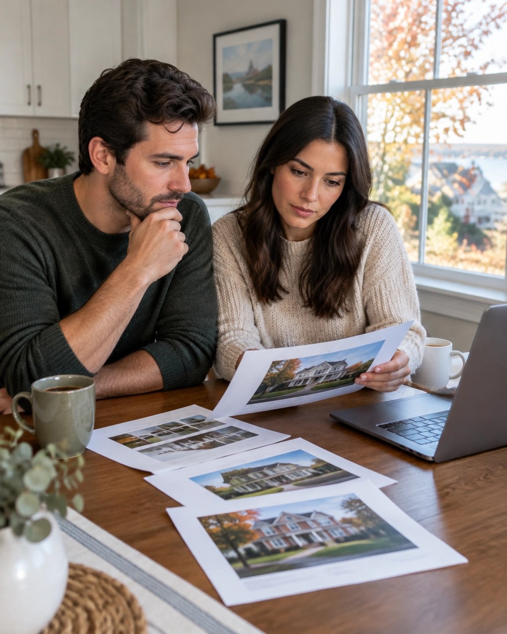 Maryland homebuyers reviewing listings together at a kitchen table