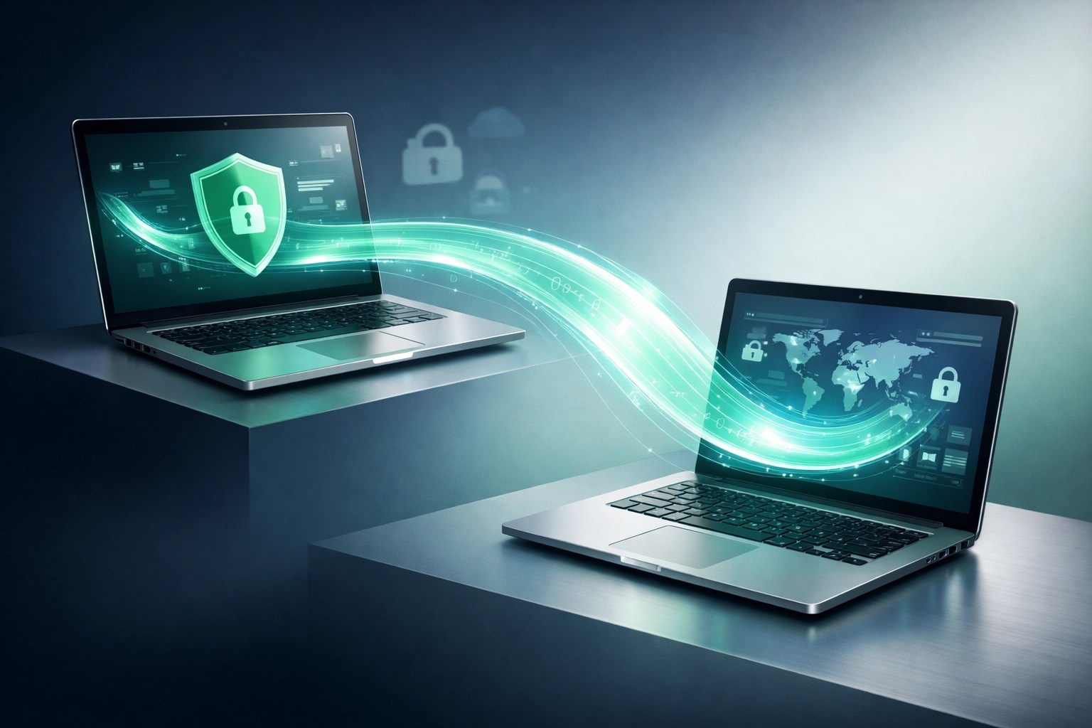 Secure remote IT support connection between two laptops for efficient tech troubleshooting and assistance.