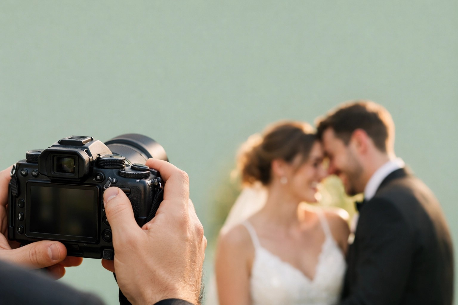 Professional Kent wedding photographer capturing a candid, romantic moment between a bride and groom.