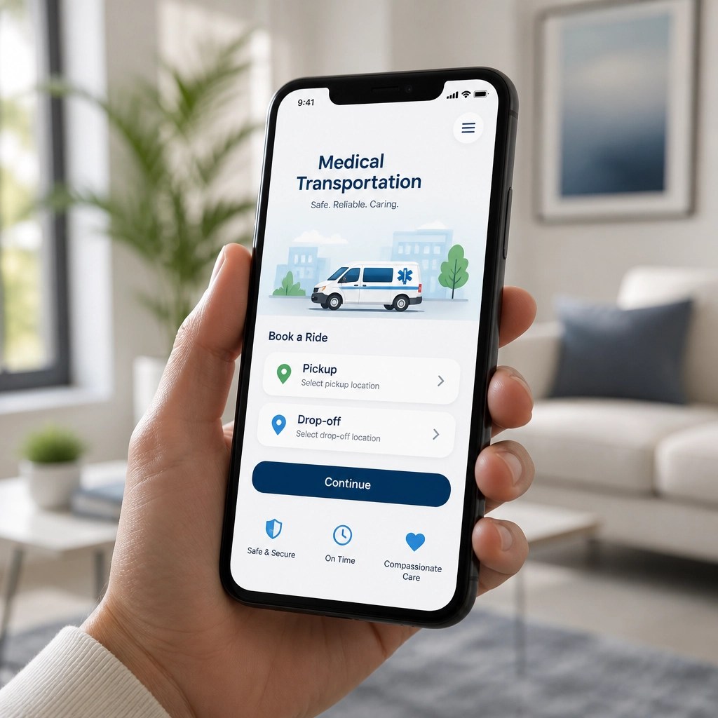 A user-friendly booking interface on a smartphone for medical transportation