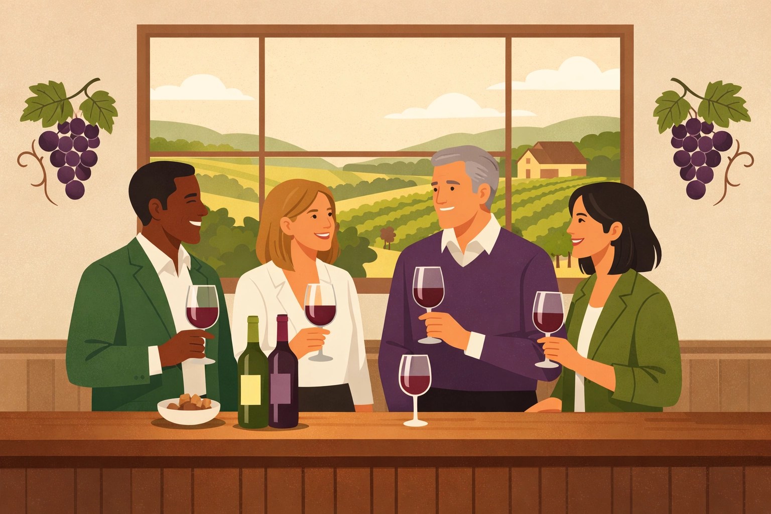 Corporate team wine tasting experience at Northern Virginia winery tasting room