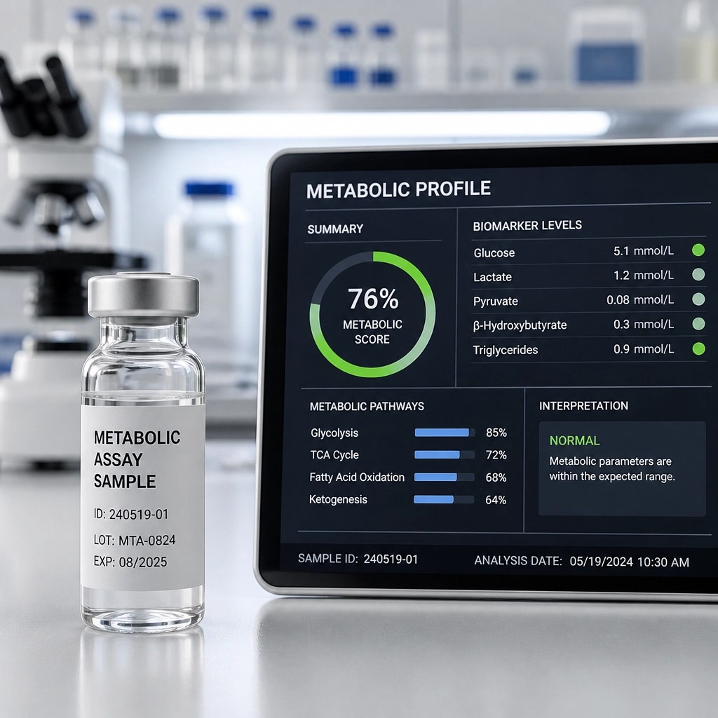 Realistic close-up of metabolic data on a lab display