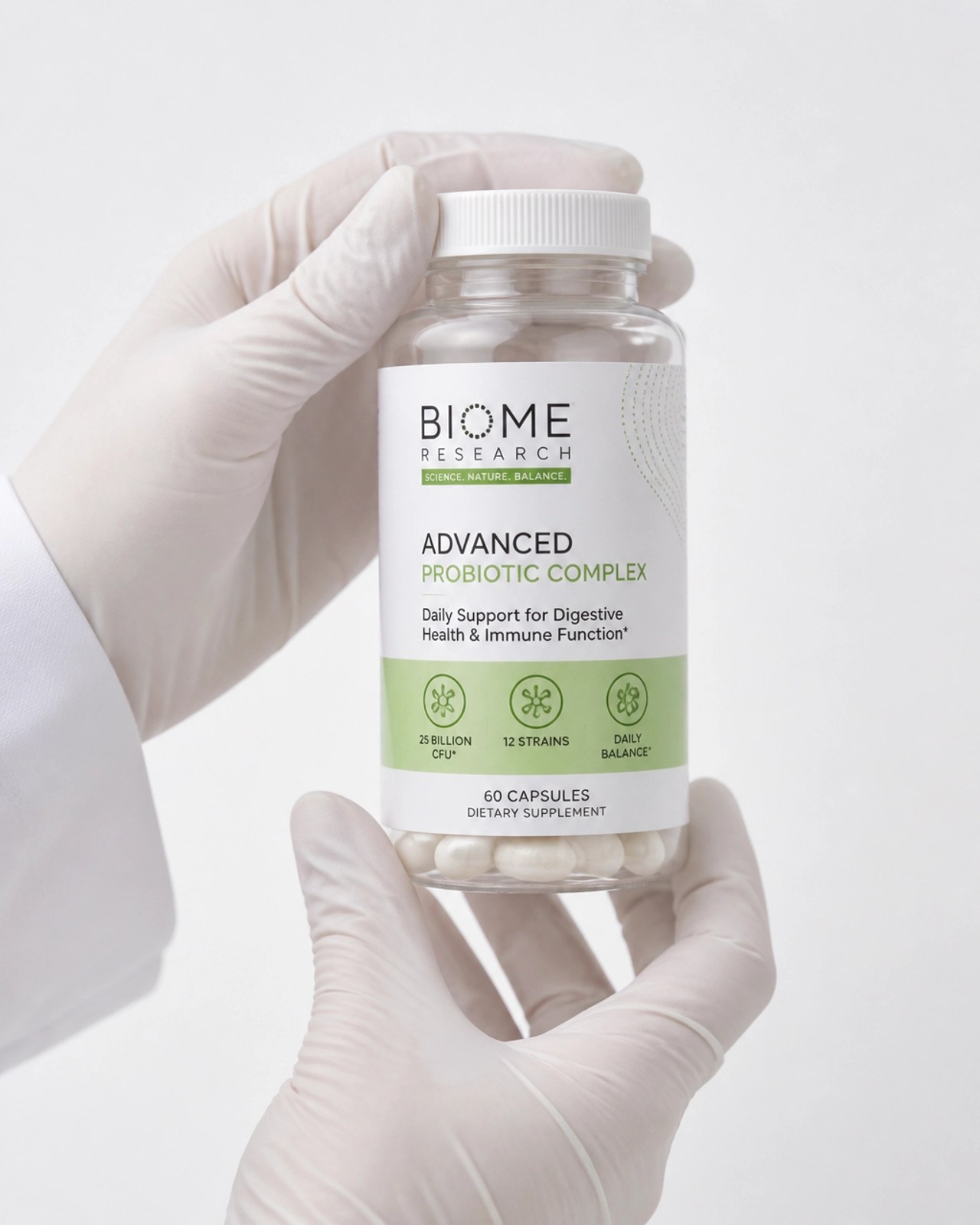 A professional researcher holding a supplement bottle, symbolizing the final step of the research journey.
