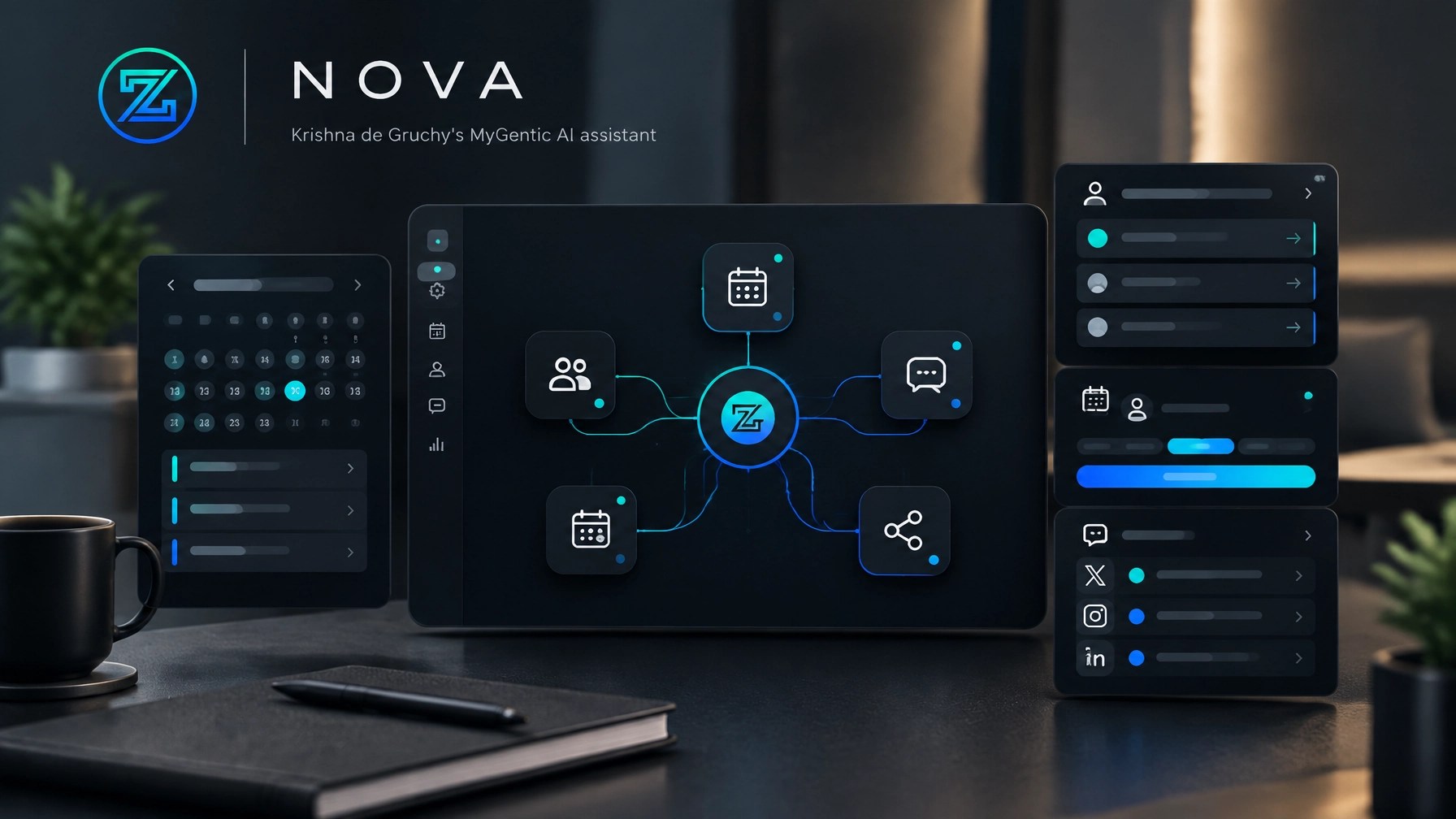 Abstract operational orchestration interface representing Nova’s workflow layer
