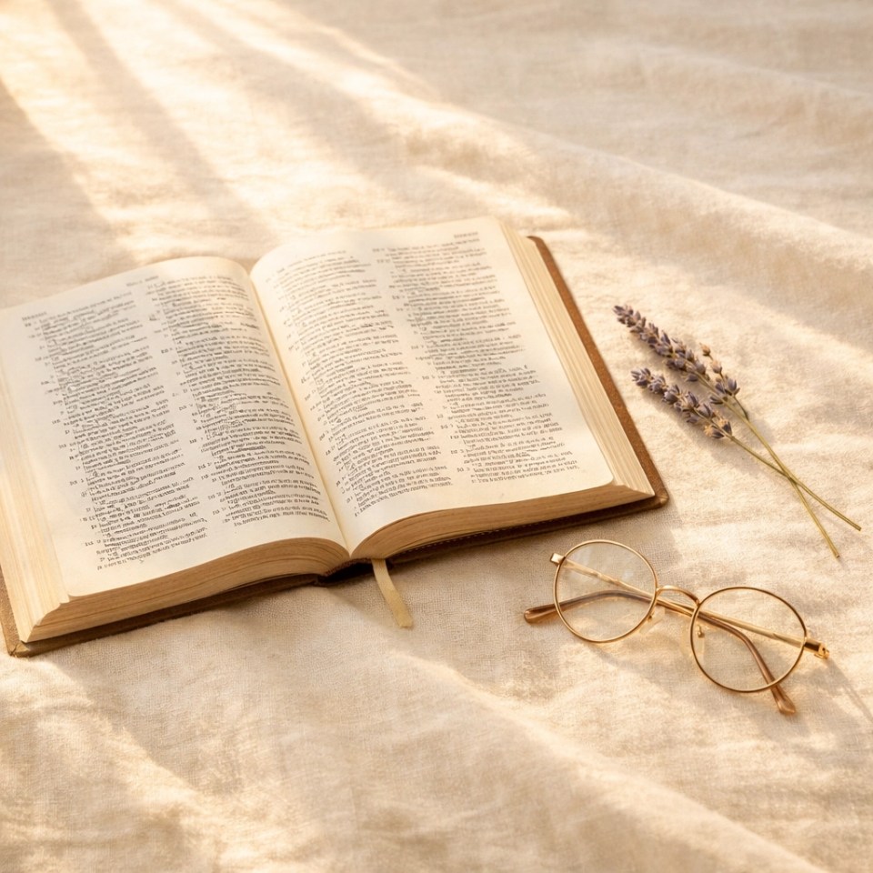 An open Bible on a cream linen cloth representing a spiritual roadmap for truth and clarity.