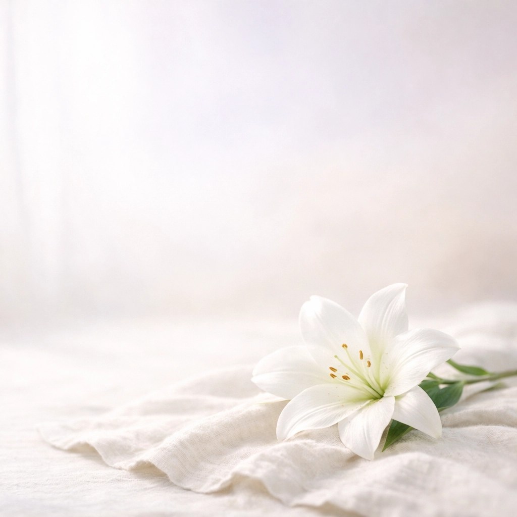 The Alternative Mom’s Guide to Grace: Finding God in the Unconventional 7 A white lily on soft linen representing Easter hope and the unconditional love of God for mothers.