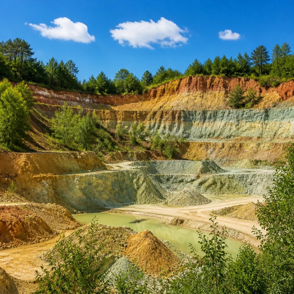 Serene French clay quarry landscape