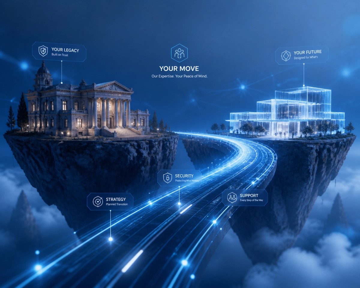 Digital path illustrating 301 redirects and SEO authority transfer during a website migration.