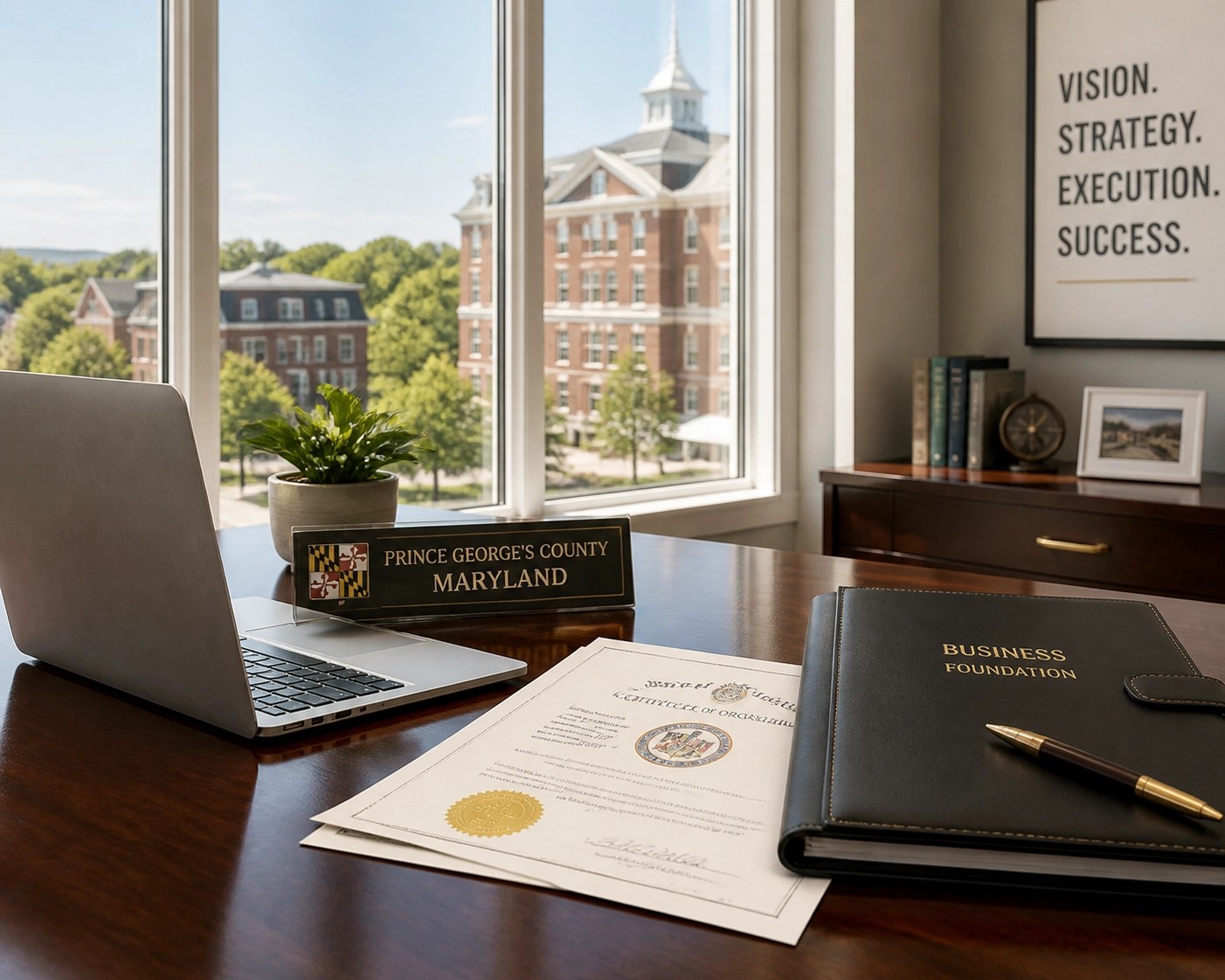A professional Maryland business workspace showing a solid foundation for PG County entrepreneurs.