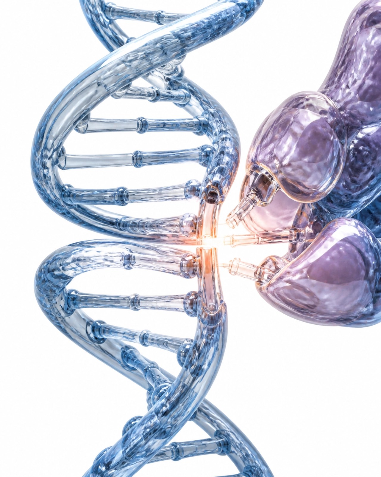 A macro view of DNA being repaired and lengthened, representing Epitalon's role