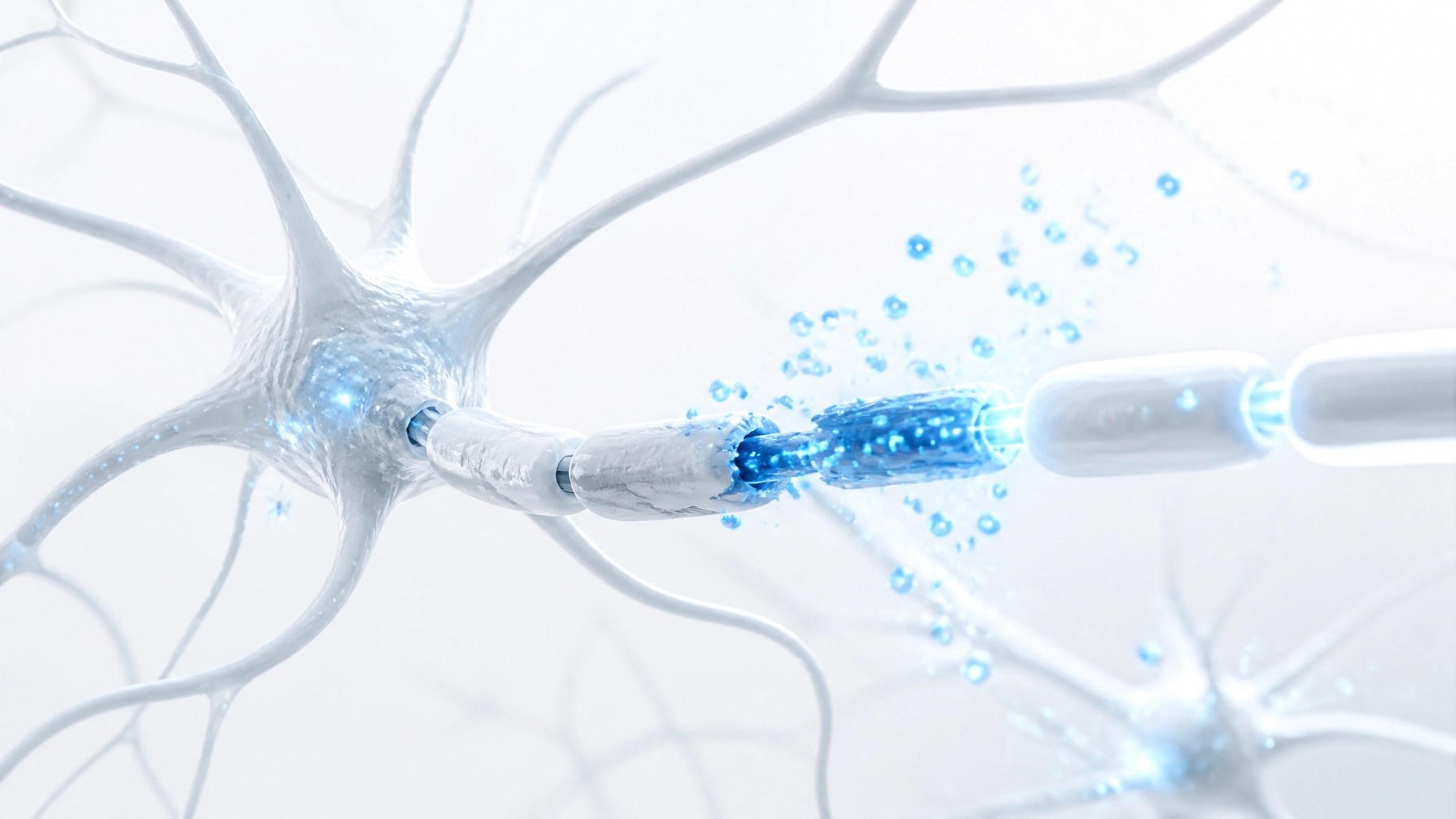 Abstract artistic representation of a neural network being repaired by glowing blue particles.