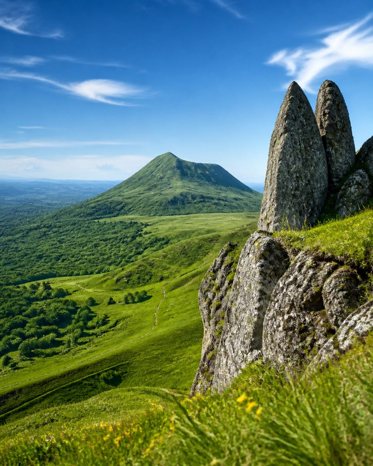 Scenic view of the Auvergne region in France, the source of Clayer