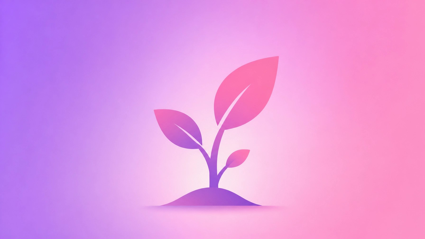 A minimalist pink and purple illustration of a simple sprout symbolizing calm, sustainable growth.