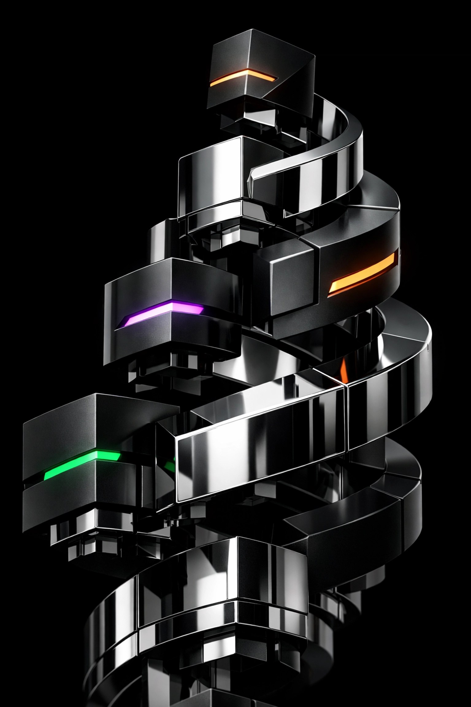 Interlocking modular blocks with neon highlights, symbolizing a scalable web development tech stack for agency growth.