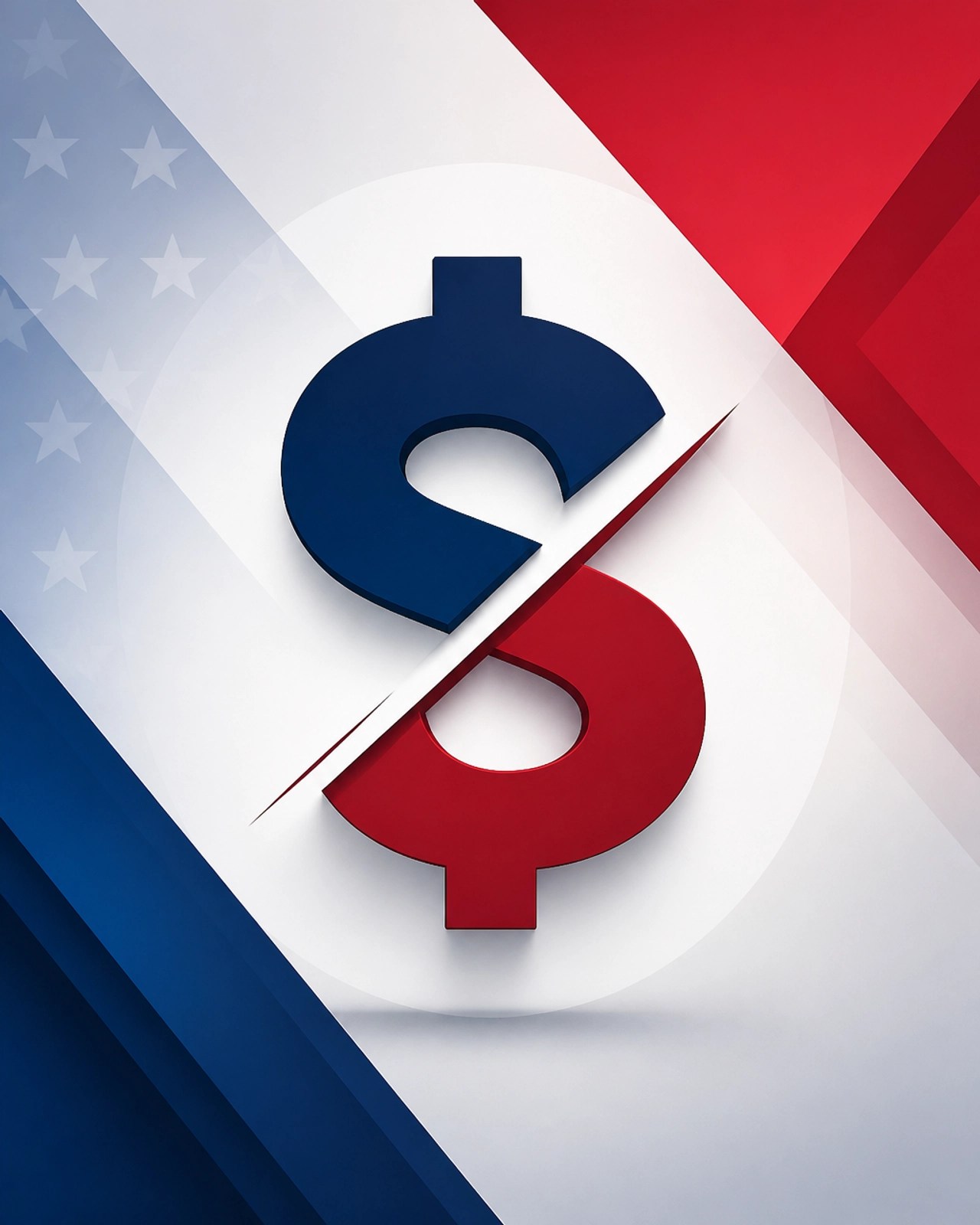 A minimalistic graphic illustration showing a bold dollar symbol divided by a sharp line, symbolizing the cut in veteran benefits.